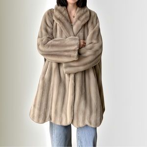 Faux Fur Coat Lapel Mid length Elegant Beige Vintage Style
